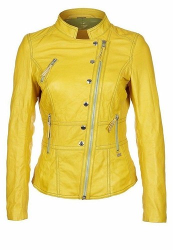 Veste cuir jaune tendance - veste,