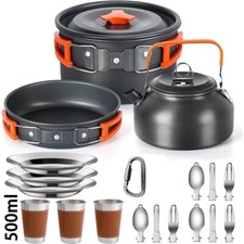 Kit Cuisine Camping Plein Air 2-3 Pers Vaisselle Ustensiles Pique-Nique Théière