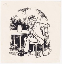 Karl Elleder - Homme Chien Café Du Parc Bock À Biere Dessin Signé 1909
