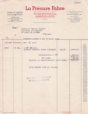 93 SEINE AUBERVILLIERS, fabricant, Presure Fabre 1943 presure, extrait