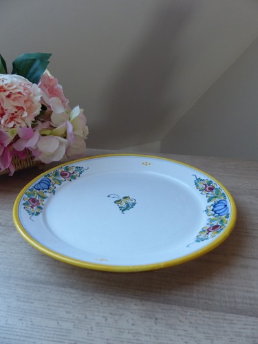 Assiette jaune grès décor - grès,