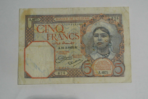 Algerie francs a16 3 1933 - francs, a16/3/1933