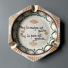 Cendrier ancien en faïence à devise humoristique