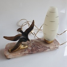 Lampe art DECO sur MARBRE oiseau MOUETTE sur VAGUE vers 1930