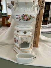 Veilleuse Tisaniere Teapot Warmer Stand Old Paris Porcelain Floral c1860