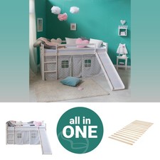 Cadre Lit superposé enfant 90x200 Toboggan Mezzanine Lattes Rideau Homestyle4u