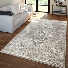 Tapis De Salon Vintage Oriental Moderne Poils Ras Beige Crème