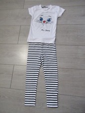 Ensemble été: tee-shirt chat + legging rayé noir et blanc Taille 3 - 4  ans H&M