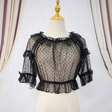 Filles Lolita Blouses Hauts T-Shirt Maille Dentelle Pur Pois Nœud Volants Été