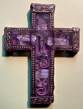 Croix Reliquaire ancienne Paperolles et verre Saints Italie Agnus Dei Religion