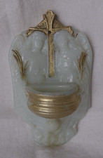 Bénitier opaline en verre de lait translucide , anges