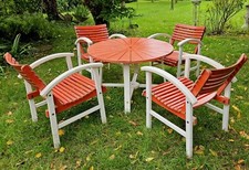 Ancien salon de jardin meuble design vintage 50-60 bois rouge blanc dlg Dariel