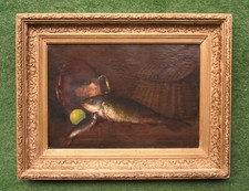 Théodore Lévigne Grande Huile Sur Toile Signée Tableau Nature Morte aux Poissons