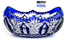 SAINT-LOUIS - Grande Jardinière Centre de Table Coupe Cristal Doublé Bleu  Signé