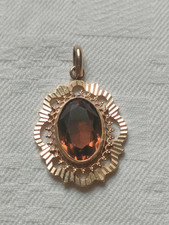 Bijou ancien : pendentif , verre fumé , plaqué or.