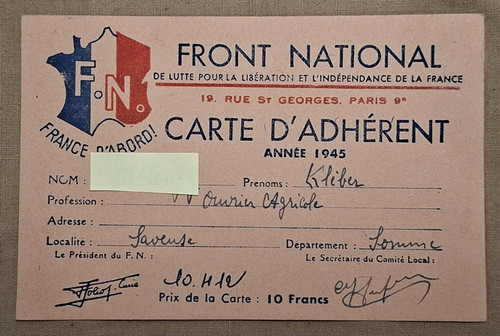 Carte adherent front national - front,