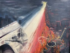 Grand tableau signé années 50 Paris Tour Eiffel Arc de Triomphe huile toile 