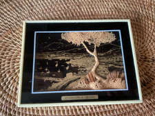 Ancien cadre diorama vue Mer .Costa Brava . Sculpté dans chêne liège.Fait main.