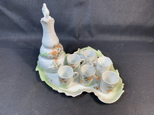 Ancien service à thé en porcelaine 19ème plateau théière et tasses déco florale