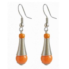 boucles d'oreilles goutte argentées ressort cône orange vif vitaminé légères