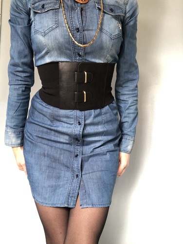 Ceinture corset cuir noir - corset,