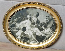 Cadre En Bois Doré Ovale Vintage Scène De Nu