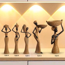 Figurine de femme africaine, Sculpture de table, décoration peinte à la main,