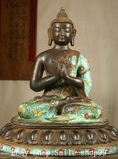 Tibet Pure Bronze Cloisonne Enamel Shakyamuni Sakyamuni Amitabha Buddha Statue