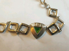 YVES SAINT LAURENT COLLIER VINTAGE MODERNISTE PLAQUE ARGENT SIGNE DIM 58 CM