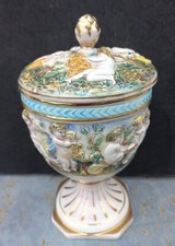 ANCIEN VASE/ POT  PORCELAINE CAPODIMONTE Décor de Chérubins Signé d une COURONNE