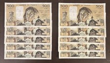 Liasse de dix billets de 500 Francs PASCAL (1990), Excellent état