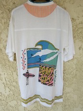 T-shirt SURF'S UP vintage années 80 90 rétro jersey blanc collection plage L