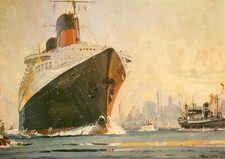 Cie Gle Transatlantique CGT French Line original poster in postcard SS NORMANDIE