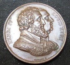MEDAILLE HENRI IV ET LOUIS XVIII RETABLISSEMENT DE LA STATUE EQUESTRE D'HENRI IV