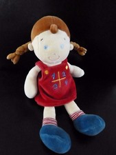 *. DOUDOU MOTS D'ENFANTS  1234  POUPEE FILLE ROBE ROUGE BLEU TRESSES 28c TBE