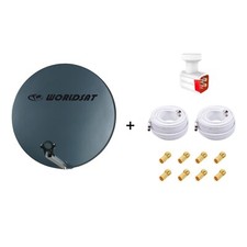 Parabole Fibre SMC 60cm WORLDSAT + LNB Quad + Câbles Coax Twin 25m + 8 Fiches F