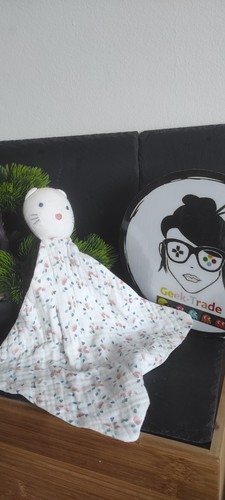 Doudou plat chat blanc - , vert