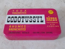 Vintage drugs tin box CODOTUSSYL advertising France antique vtg old purple #2