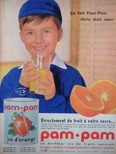 PUBLICITÉ 1961 PAM-PAM JUS DE FRUIT NATUREL ORANGE ANANAS PAMPLEMOUSSE TOMATE