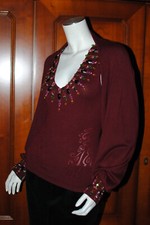 Boléro, gilet, twin set,femme, bordeau,Ebene by Patrick Assuline,36, broderies.