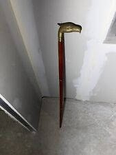 Ancienne Canne Bois + Pommeau Aigle en Laiton À Vis + Cache Vintage #B811