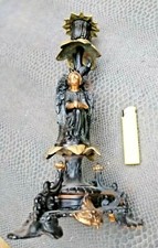 ancien bougeoir ange en régule peint noir et doré 19 ème