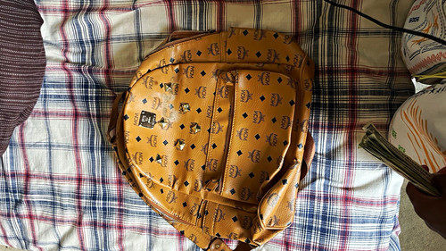 Mcm brown logo studded - mcm,
