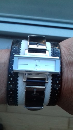 Guess cuir noir blanc g13 - guess,