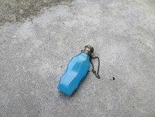 ancien petit flacon chatelaine en verre bleu et bouchon argent