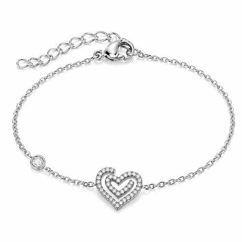 Bracelet cœur zircon argenté - bracelet,