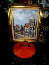 SUPERBE TABLEAU ANCIEN   " VILLAGE DE FRANCE "-  S. VILA