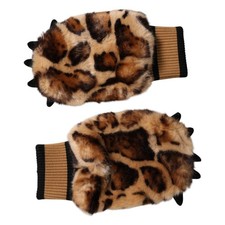 Dolce & Gabbana Gants Marron Léopard Tricoté Fourrure Poignet Moufles Un Taille