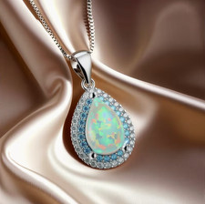 Collier zirconium femme argent opale chaîne bleu goutte femme chaîne