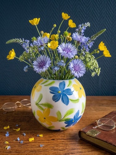 Vase rond fleurs poterie - fleurs/poterie, de